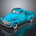 Vintage Blue Pickup Truck With Rusty Weathered Exterior And Classic Design