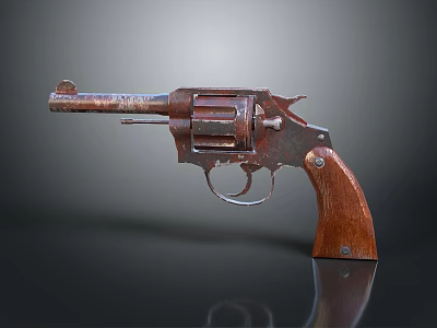 Vintage Revolver With Wooden Grip Classic Metal Body And Retro Design 3d model