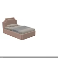 Pink Upholstered Single Bed Featuring Simple Design Pillow and Gray Blanket 3d model