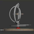 Intricate Mechanical Device With Metal Rings Gears And Red Triangular Markers On Circular Base 3d model