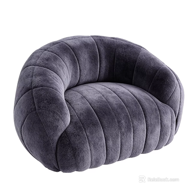 Cozy Gray Velvet Bean Bag Chair With Striped Design And Curved Shape 3d model 