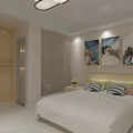Modern Wooden Wardrobe Design In Bedroom With Bed Wall Art And Nightstand
