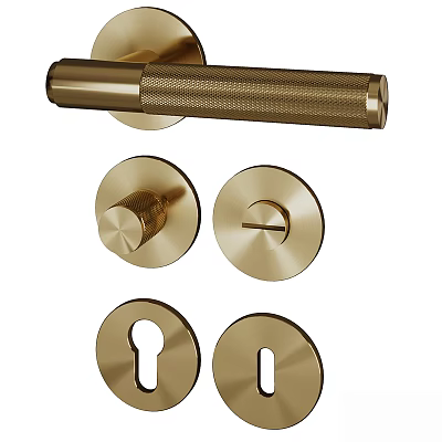 Brass Decorative Door Handle With Lock Cylinder And Escutcheon Plates For Home Use 3d model