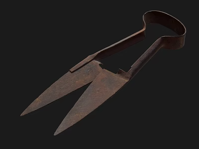 Vintage Rusty Metal Hardware Tool With Sharp Blades And Curved Handle 3d model