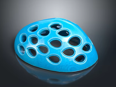 Blue Weapon With Multiple Circular Holes And Helmet Like Protective Structure 3d model