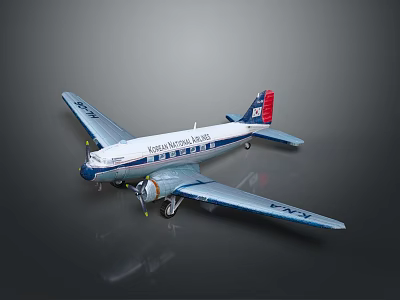 American Airlines Vintage Airplane Model Featuring Blue White Red Fuselage Red Tail Propellers And Windows 3d model
