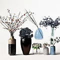 Decorative Vases With Various Flowers And Different Design Styles For Home Decor 3d model