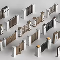 Various Decorative Entrance Gates With Modern Metal And Stone Design Elements 3d model