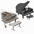 Acoustic Musical Instruments Transparent Black Grand Pianos With Stools And Interior Design