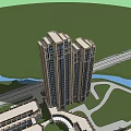 Tall Residential Building Complex With Surrounding Roads River And Green Spaces