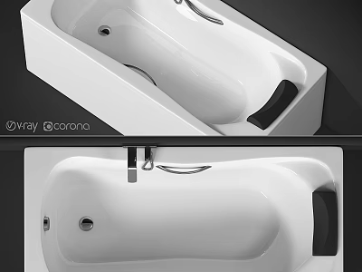 Modern White Bathtub Design With Sleek Surface And Chrome Fixtures 3d model