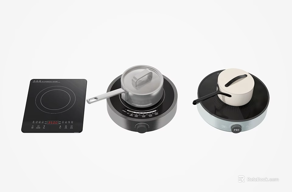 Modern Countertop Kitchen Appliances Including Induction Cooktop Electric Hot Pot and Cooker 3d model 