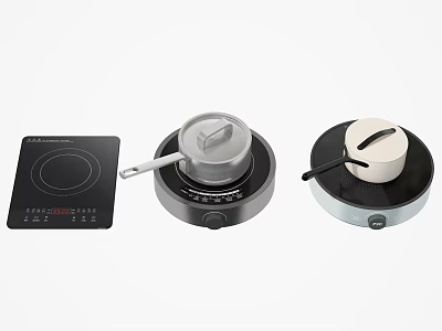 Modern Countertop Kitchen Appliances Including Induction Cooktop Electric Hot Pot and Cooker 3d model