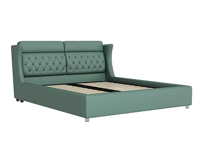 Light Green Leather Upholstered Double Bed with Diamond Tufted Headboard Modern Frame and Wooden Slats 3d model