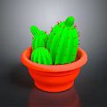 Green Cactus Plant in Orange Pot with Red Spines on Dark Background