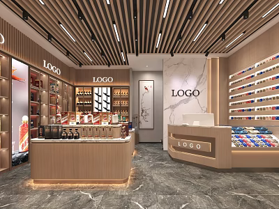 Modern Tobacco and Liquor Store Interior With Well Organized Shelves And Various Liquor Displays 3d model