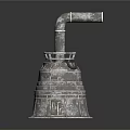 Metallic Industrial Equipment With Curved Pipe Tower Like Structure And Textured Surface