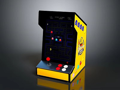 Vintage Black And Yellow Retro Arcade Machine With Joystick Buttons And Game Screen 3d model