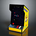 Vintage Black And Yellow Retro Arcade Machine With Joystick Buttons And Game Screen