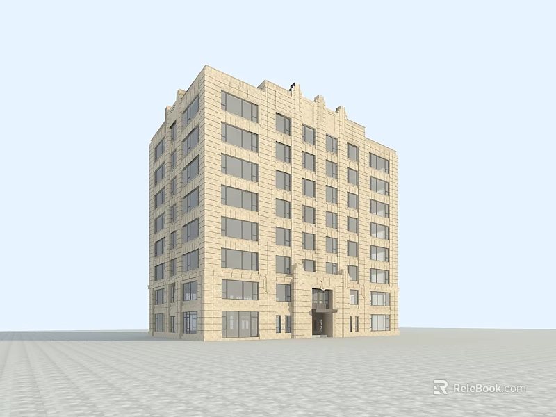 Multi Story Residential Building With Brick Facade And Numerous Windows 3d model