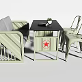 Light Green Public Chair Set With Black Table Red Star Cabinet And Metal Frame