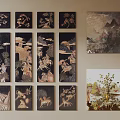 Collection of Decorative Paintings With Black Background Gold Patterns and Landscape Art