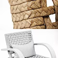 Comfortable Rattan Leisure Chairs With Wooden Frame and Colorful Geometric Pattern Cushion
