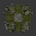 Cartoon Style Ancient Pyramid Scene with Green Moss Covered Steps and Scattered Stones