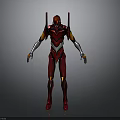 Futuristic Red Mechanical Character With Yellow Accents White Details And Standing Pose