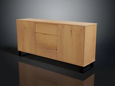 Wooden Entryway Cabinet Sideboard With Oak Material Drawers And Black Legs Simple Design 3d model