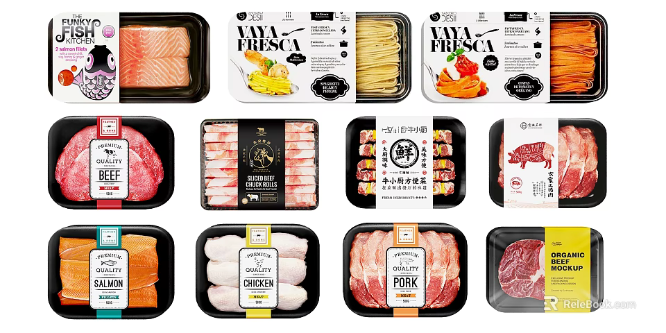 Assorted Fresh Packaged Meats And Seafood Including Salmon Chicken Pork And Beef 3d model 