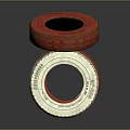 Stylish Stacked Red And White Tires With Intricate Tread Patterns On Dark Background