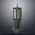 Decorative Bronze Lamp with Glass Panels and Sculpted Human Figures Base in Vintage Classical Design