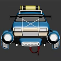 Blue Custom Compact Car With Yellow Roof Rack And Futuristic Front Parts