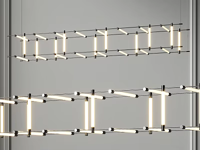Modern Linear Geometric Chandelier with Metal Frame and Illuminated Design for Modern Interior Spaces 3d model