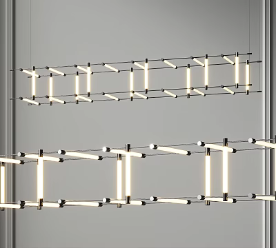 Modern Linear Geometric Chandelier with Metal Frame and Illuminated Design for Modern Interior Spaces 3d model