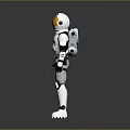 Astronaut in White Spacesuit Orange Helmet with Blue Chest Logo Interacting with Alien Creature