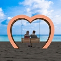 Modern Swing Online Celebrity Card Point Small Scenery Love Swing Couple Beach Card Point Landscape Sick 3d model