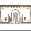 Elegant Wedding Dress Shop Window Display with White Gown Geometric Shapes Lighting And Mountain Ornaments