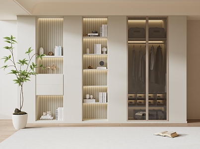 modern wardrobe cream bookcase 3d model