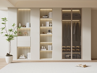 modern wardrobe cream bookcase 3d model