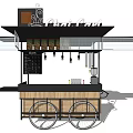 Mobile Chai Cart With Black Awning Wheels And Wooden Counter For Street Vending