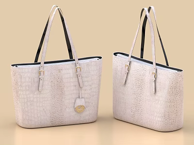 Light Crocodile Textured Tote Bags With Contrast Handles And Metal Details 3d model