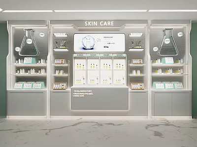 Skincare Mall Store With Product Display Shelves And Beauty Cosmetics 3d model