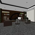 Modern Office Interior With Large Windows Desk Office Chairs Bookshelves And Carpet