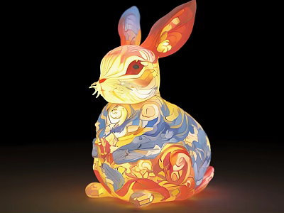 Rabbit Shaped Decorative Light with Colorful Patterns Illuminated Artistic Design for Home Decor 3d model