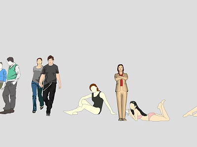 Group of People in Various Poses Standing Walking Sitting and Lying Human Figure Illustrations 3d model