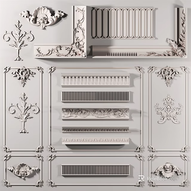 Various Decorative Gypsum Cornice Styles With Ornate Patterns For Interior Design 3d model