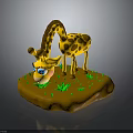 Cartoon Game Character Giraffe With Yellow Brown Spots Big Blue Eyes And Green Grass Base