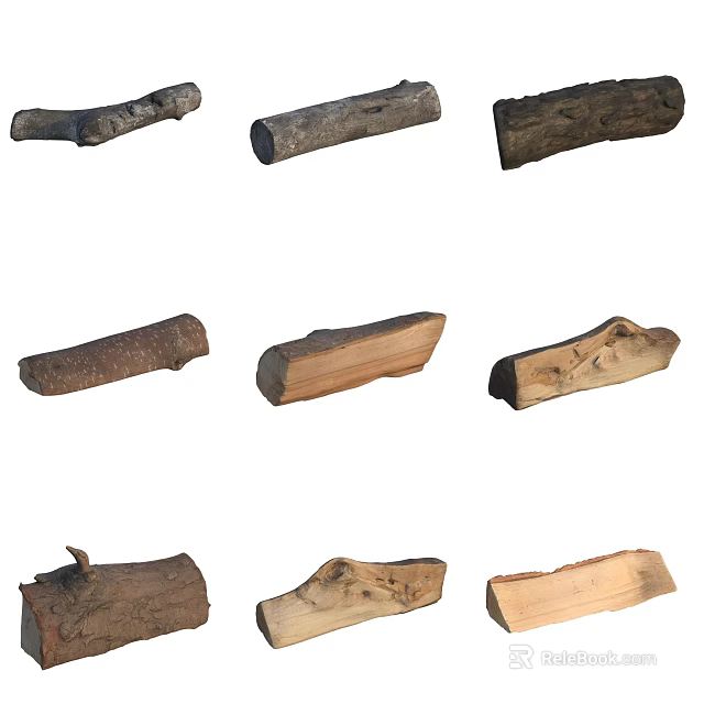 Natural Stone Wood Pieces With Various Shapes And Textures For Decorative Use 3d model 